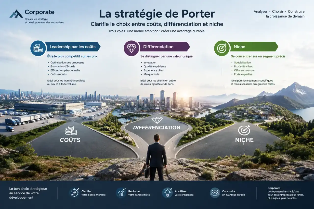 La stratégie de Porter clarifie le choix entre coûts, différenciation et niche