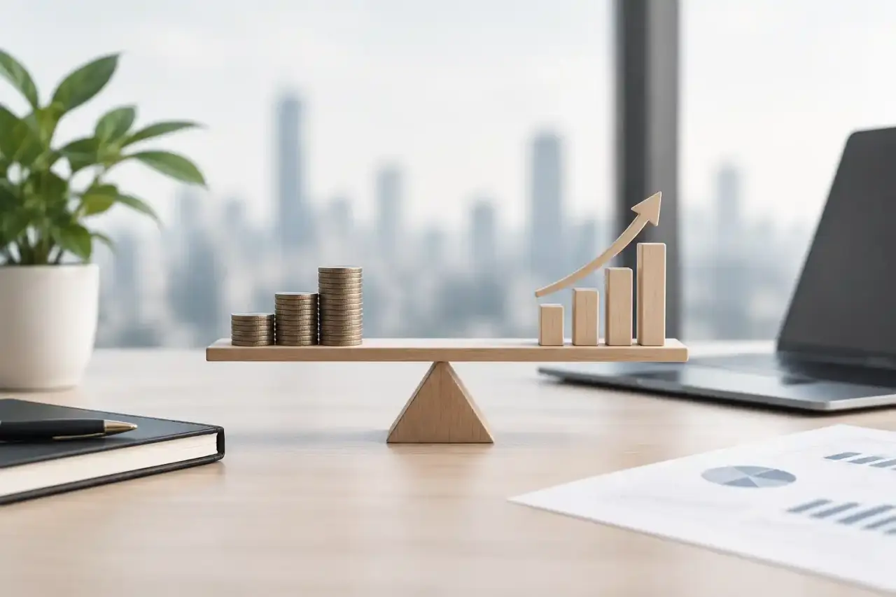 Réunion de direction autour d'un budget stratégique et de graphiques de croissance
