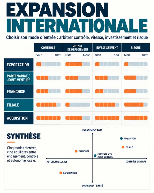 Infographie comparative des modes d’entrée pour une expansion internationale